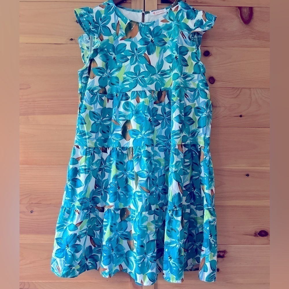KURUNDO SUMMER SLEEVELESS RUFFLE BLUE GREEN FLORAL DRESS SIZE M NWT NEVER WORN